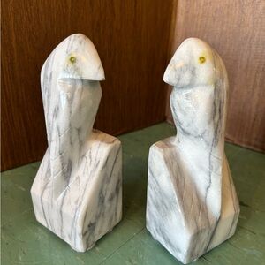 Vintage marble bookends birds white grey